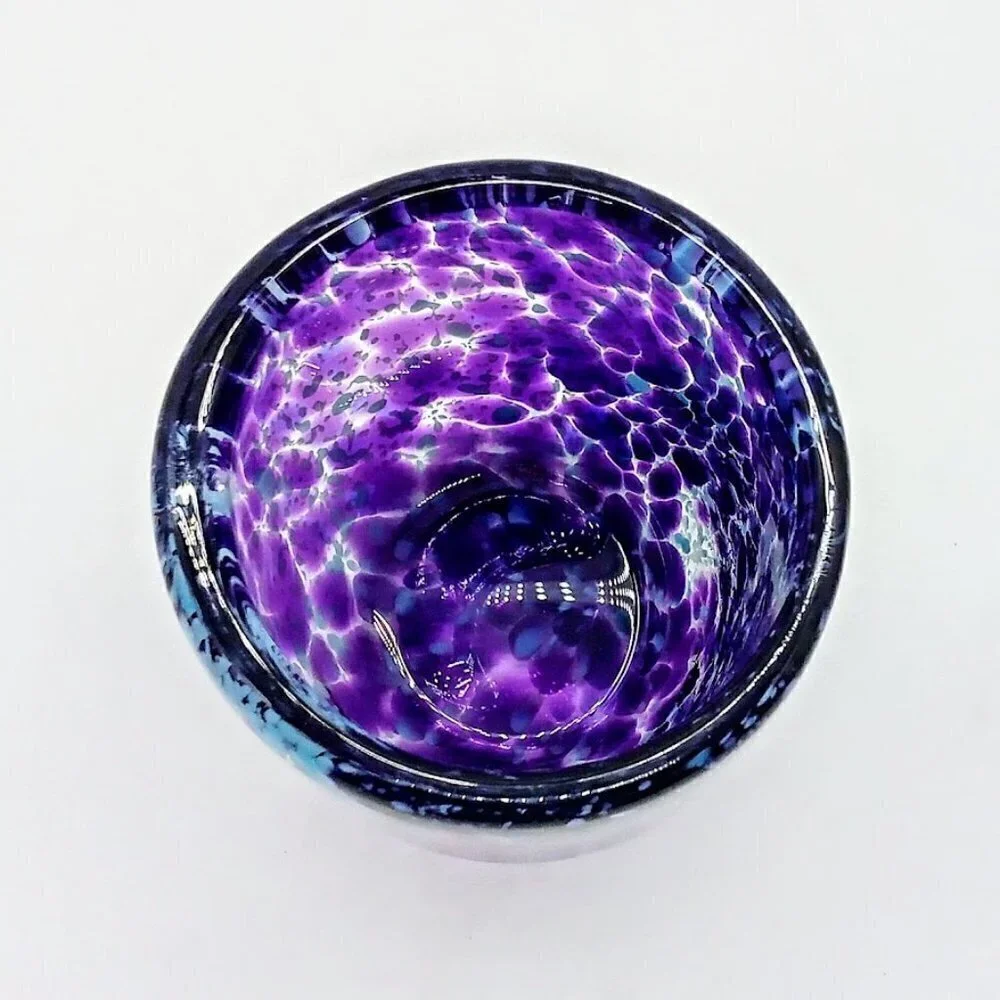 Handblown Purple Blue Studio Art Glass Candle Holder Vase